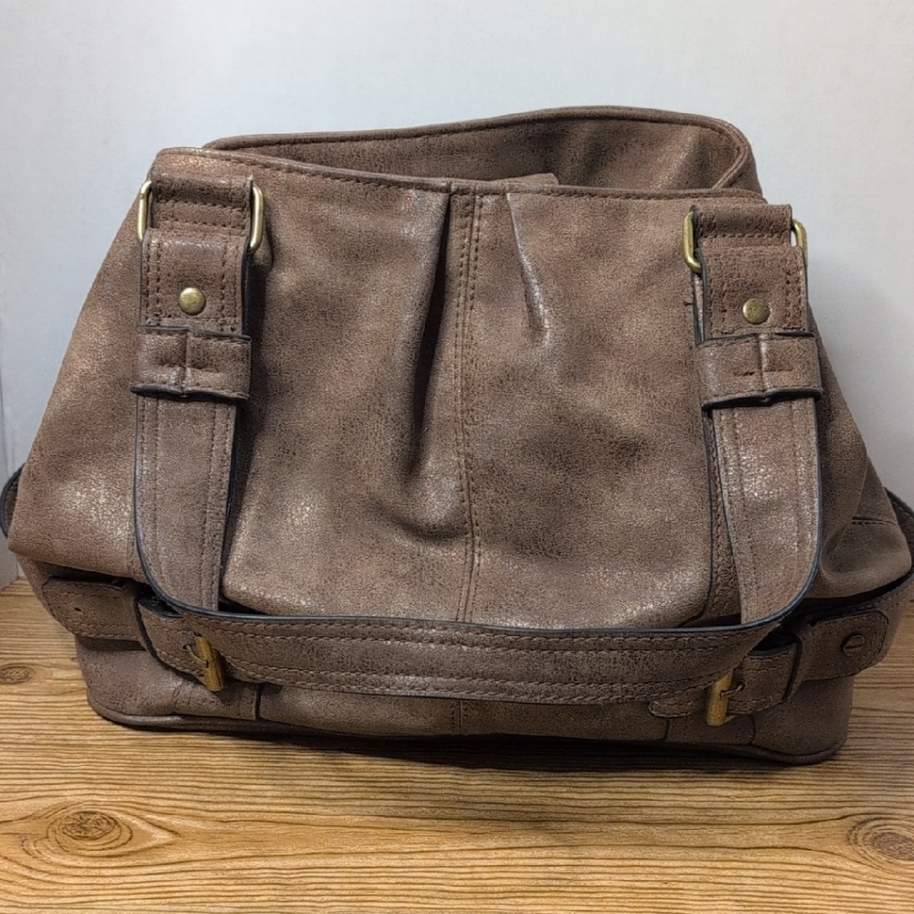 Large Brown Faux Leather Vinyl Purse Tote